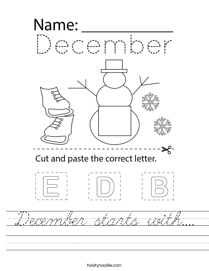 December starts with.... Worksheet