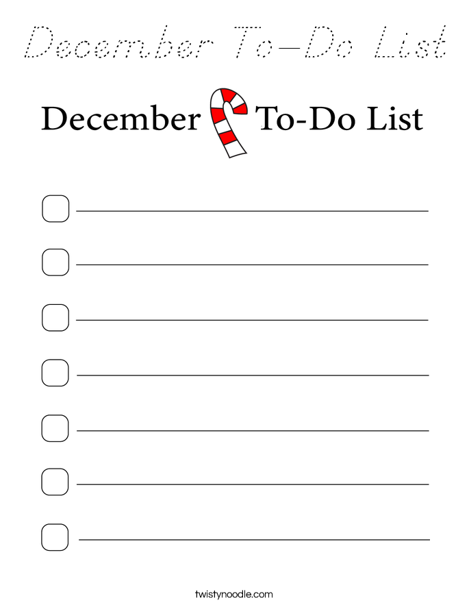 December To-Do List Coloring Page