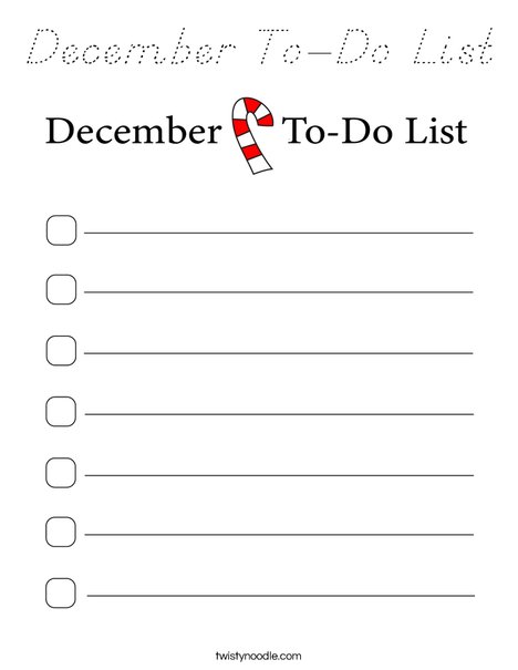 December To-Do List Coloring Page