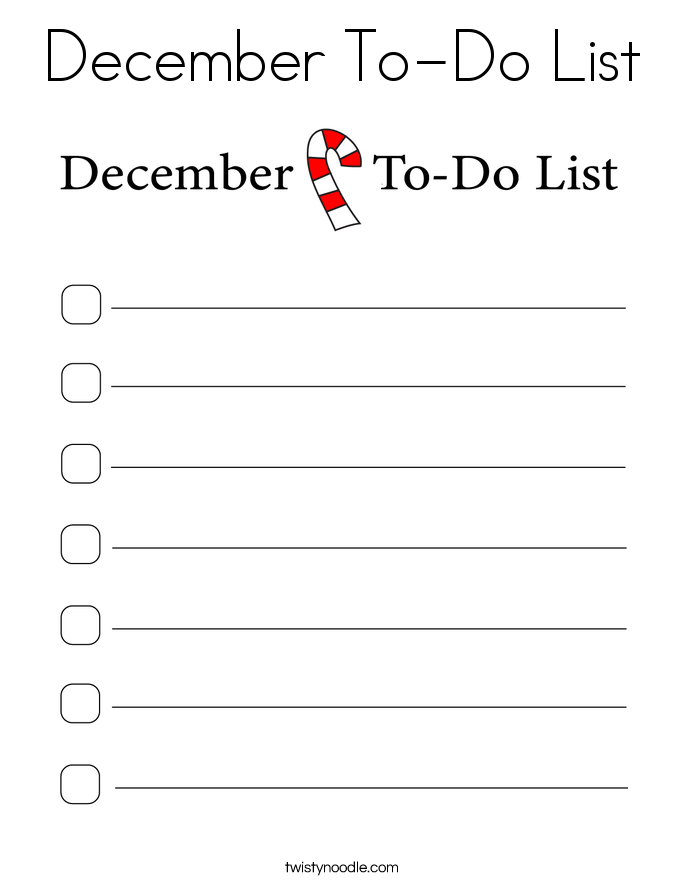 December To-Do List Coloring Page