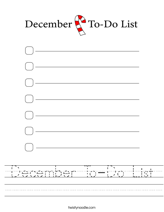 December To-Do List Worksheet