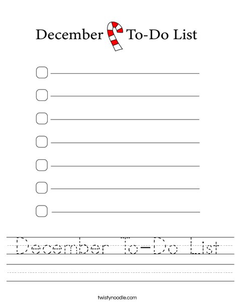 December To-Do List Worksheet