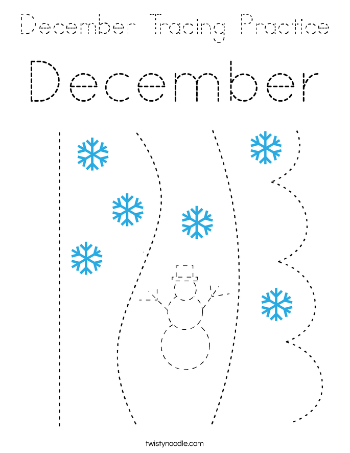 December Tracing Practice Coloring Page