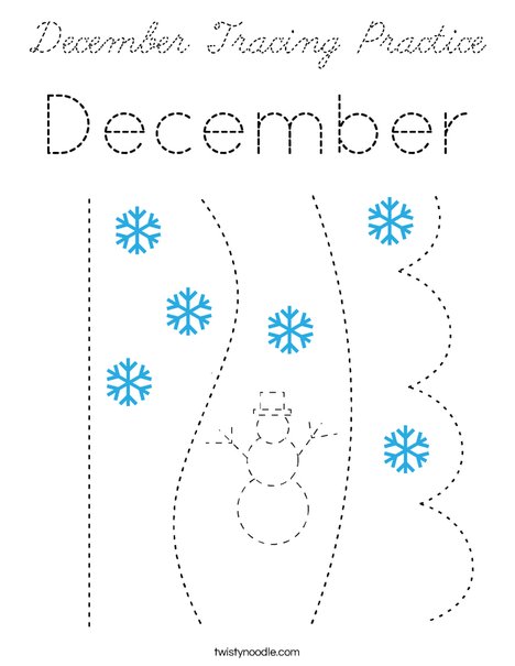 December Tracing Practice Coloring Page