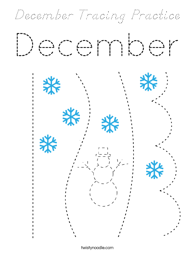 December Tracing Practice Coloring Page