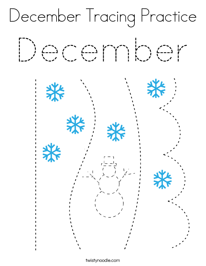 December Tracing Practice Coloring Page