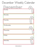 December Weekly Calendar Coloring Page