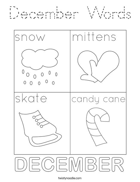 December Words Coloring Page