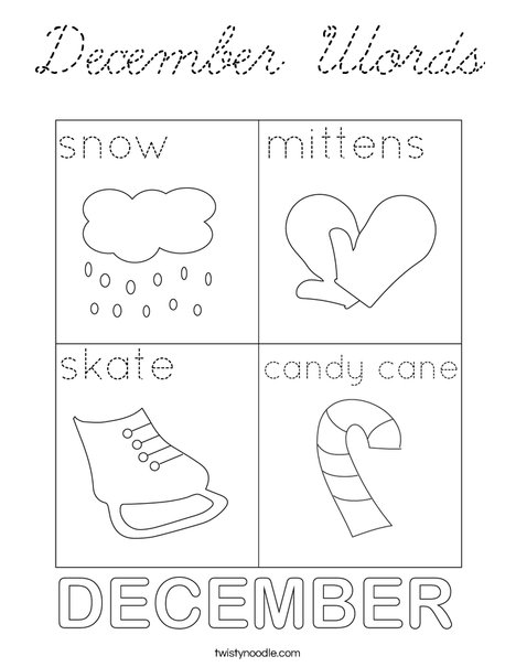 December Words Coloring Page