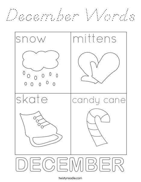 December Words Coloring Page