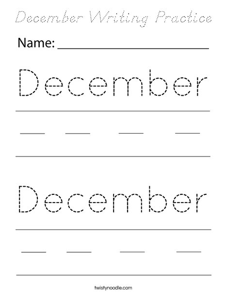 December Writing Practice Coloring Page