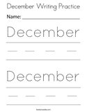 December Writing Practice Coloring Page