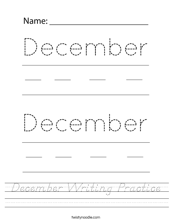 December Writing Practice Worksheet