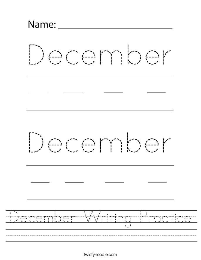 December Writing Practice Worksheet
