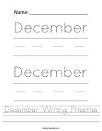 December Writing Practice Handwriting Sheet