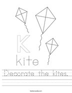Decorate the kites Handwriting Sheet