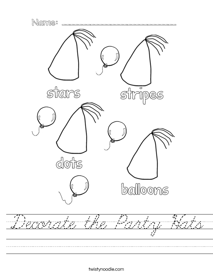 Decorate the Party Hats Worksheet