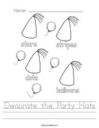 Decorate the Party Hats Handwriting Sheet