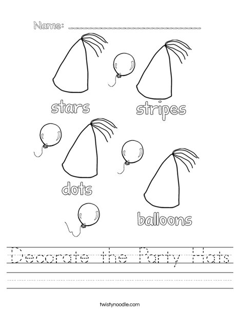 decorate the party hats worksheet twisty noodle