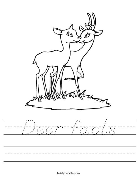 Deer facts Worksheet - D'Nealian - Twisty Noodle