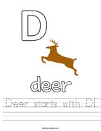 Deer starts with D Handwriting Sheet