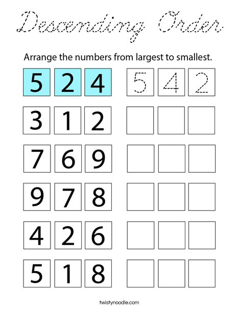 Descending Order Coloring Page