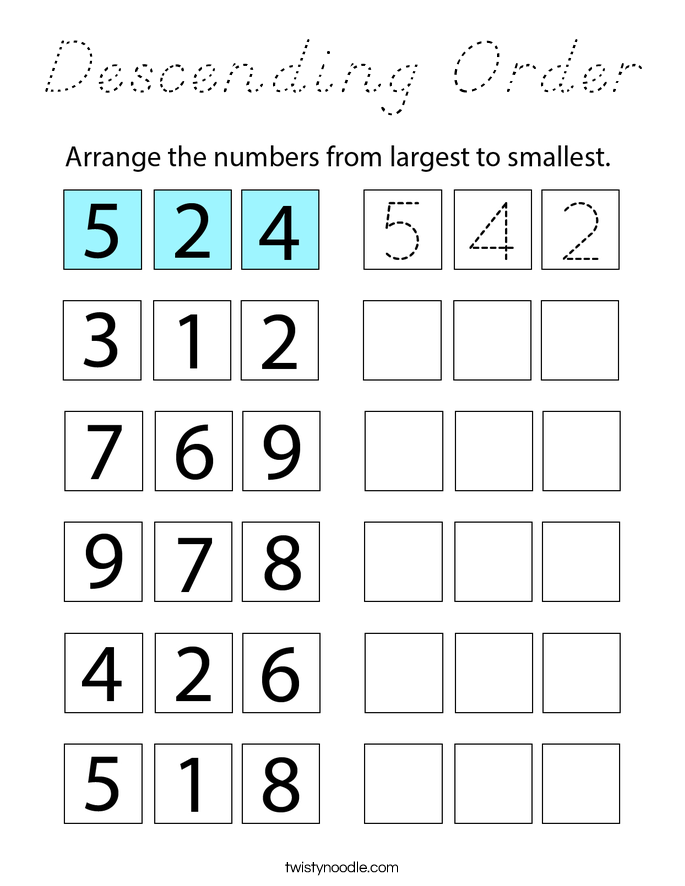 Descending Order Coloring Page