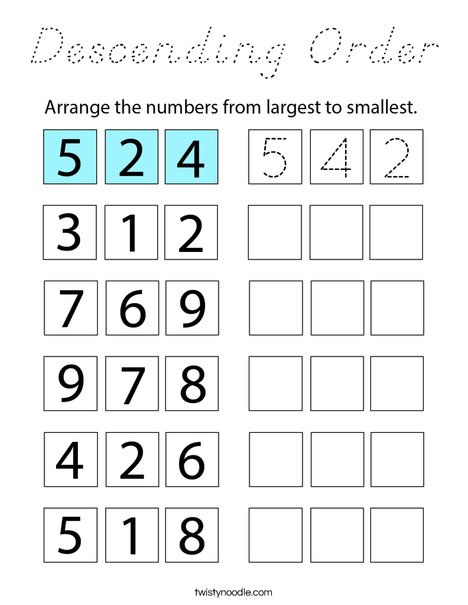 Descending Order Coloring Page