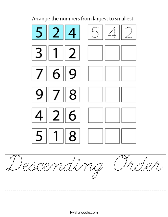 Descending Order Worksheet