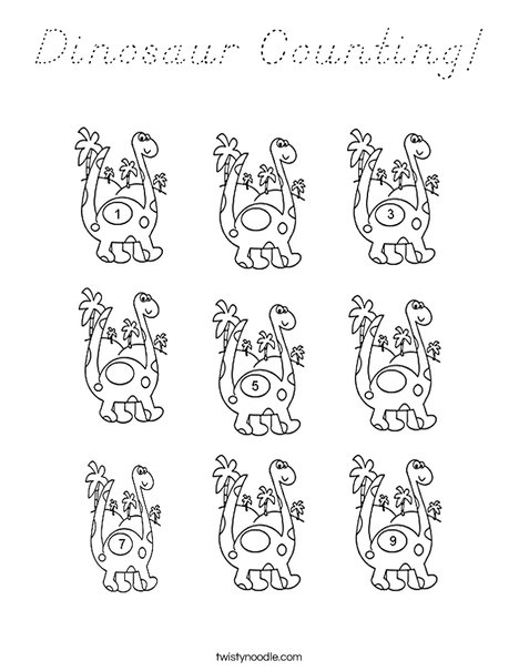 Dino Counting Coloring Page