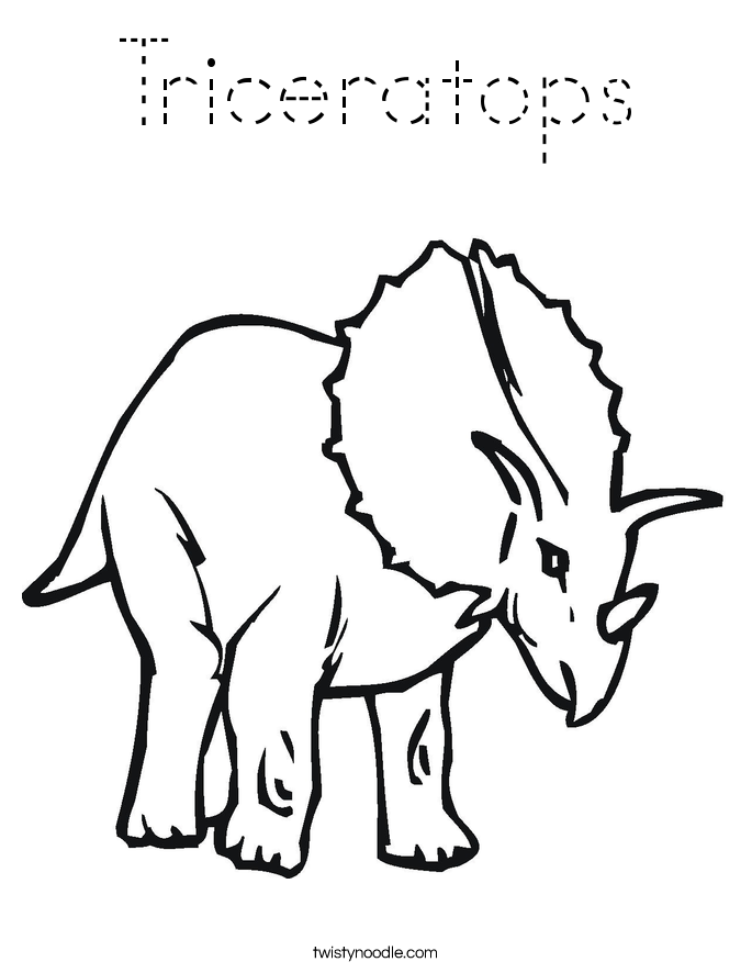 Triceratops Coloring Page - Tracing - Twisty Noodle