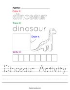 Dinosaur Activity Handwriting Sheet