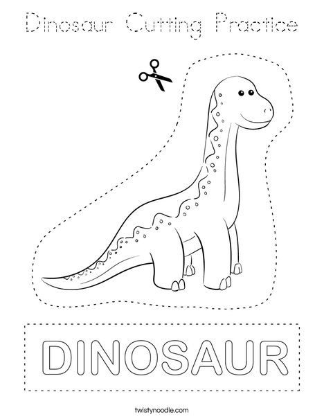 Dinosaur Cutting Practice Coloring Page