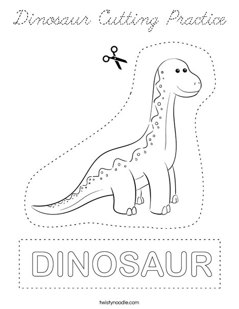 Dinosaur Cutting Practice Coloring Page