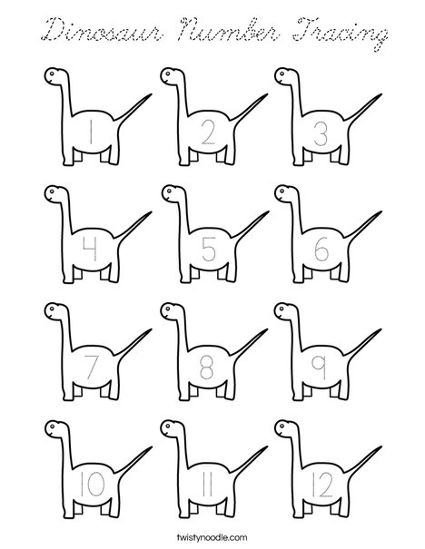 Dinosaur Number Tracing Coloring Page