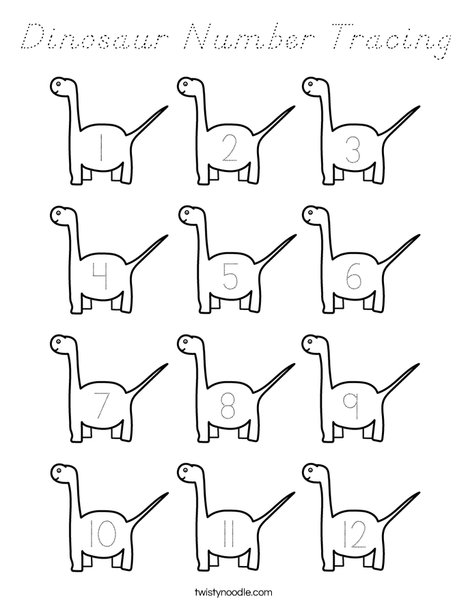 Dinosaur Number Tracing Coloring Page