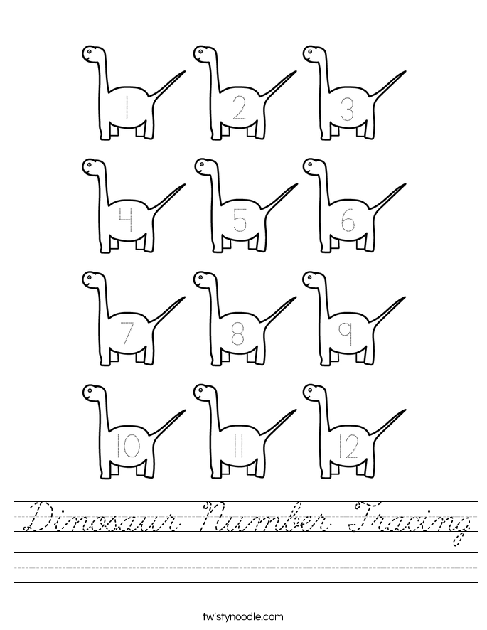 Dinosaur Number Tracing Worksheet