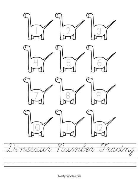 Dinosaur Number Tracing Worksheet