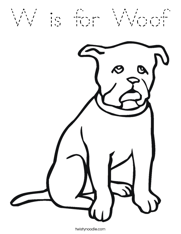 W is for Woof Coloring Page