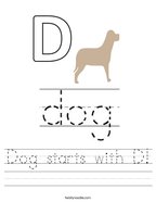 Dog starts with D Handwriting Sheet