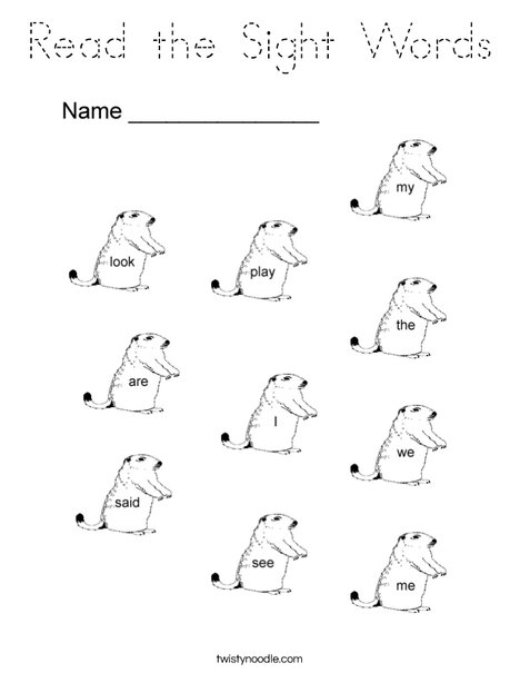Dolch Sight Words for Groundhog Day Coloring Page