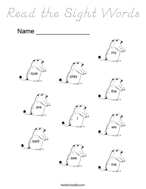 Dolch Sight Words for Groundhog Day Coloring Page
