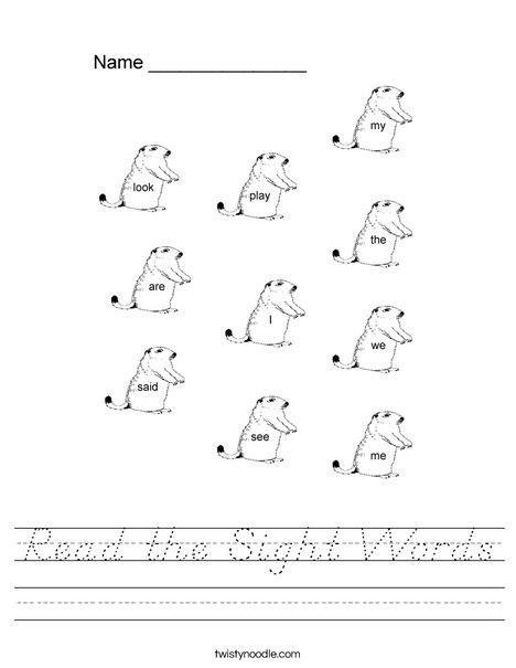 Dolch Sight Words for Groundhog Day Worksheet