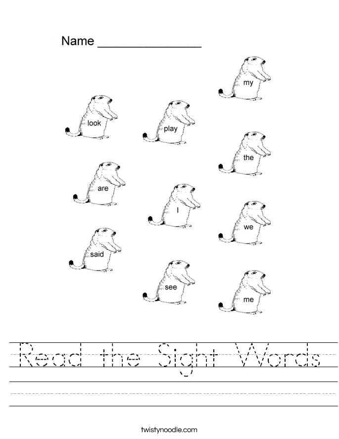 read the sight words worksheet twisty noodle