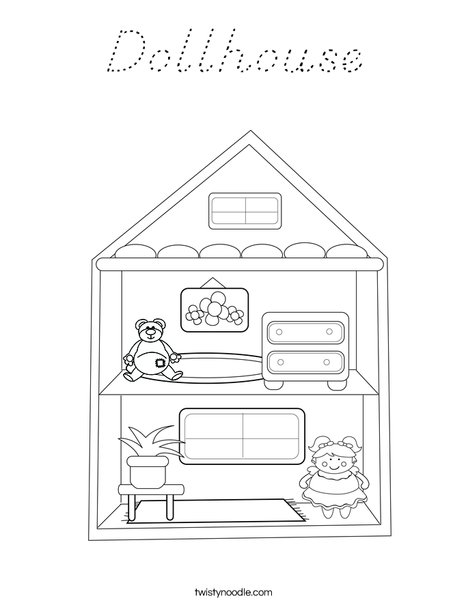 Dollhouse Coloring Page - D'Nealian - Twisty Noodle