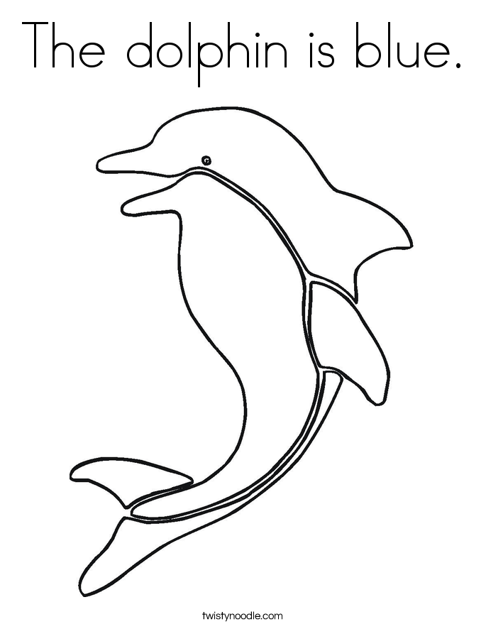 The dolphin is blue. Coloring Page