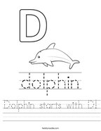 Dolphin starts with D Handwriting Sheet
