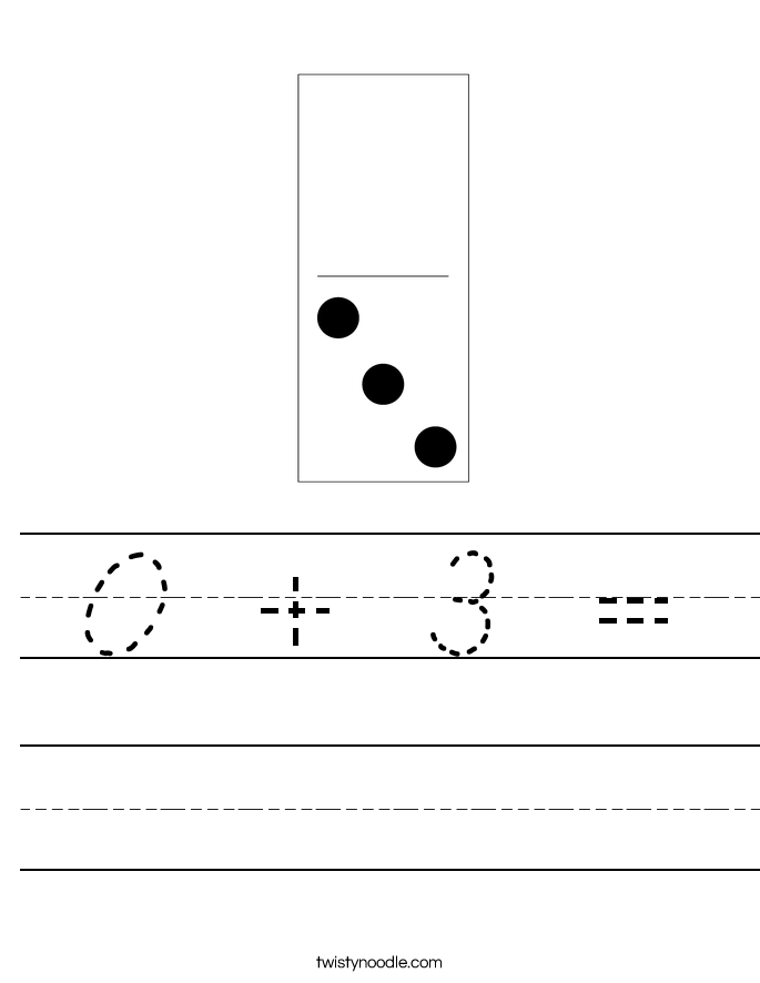 0 + 3 = Worksheet - Cursive - Twisty Noodle