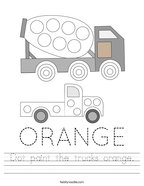 Dot paint the trucks orange Handwriting Sheet