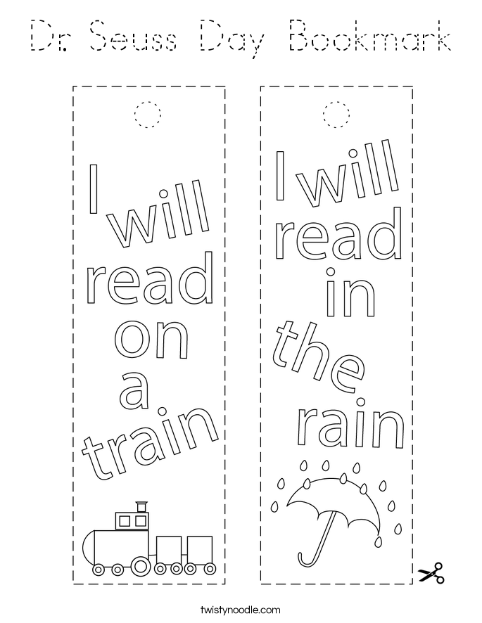 Dr Seuss Day Bookmark Coloring Page - Tracing - Twisty Noodle